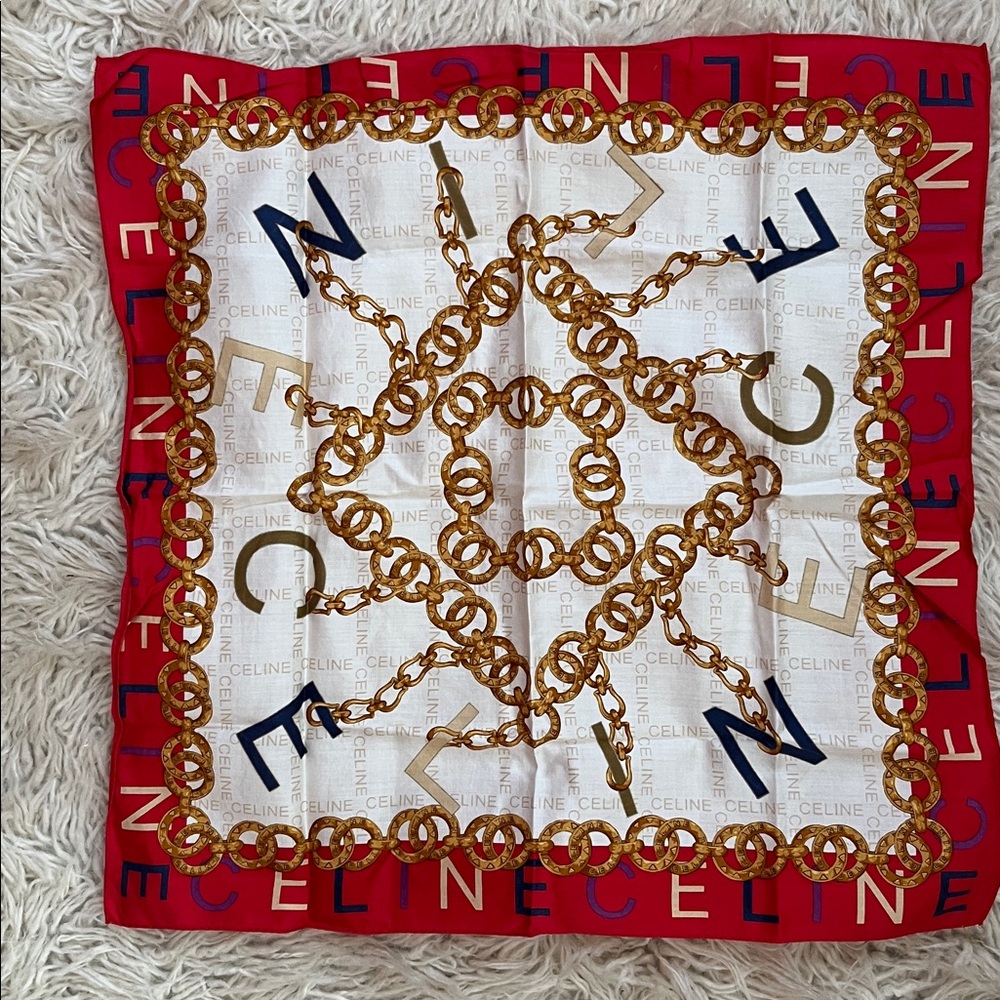 Celine Red and Gold Chain Motif Scarf